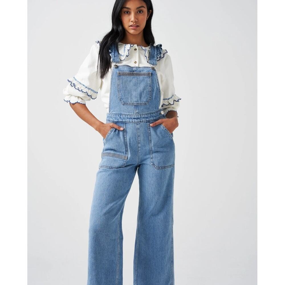 Seventy + Mochi Elodie Frill Overalls in Rodeo Vintage